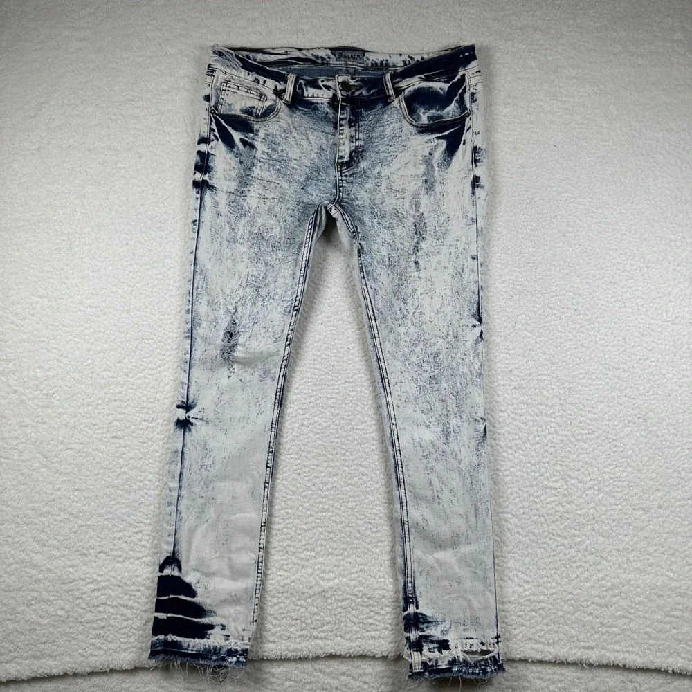 CJ Black Skinny Flex Jeans Mens Acid Wash Distressed Raw Hem 34x32 Grunge Punk